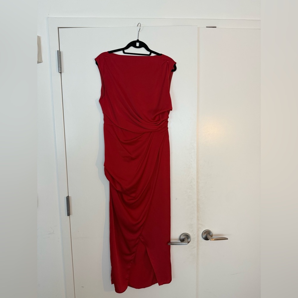 ASOS Red Ruched Sheath Dress with Slit